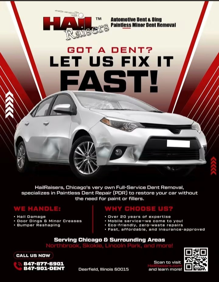 Got a dent? Let us fix it fast! — Hail Raisers mobile PDR service, serving Chicago and surrounding areas